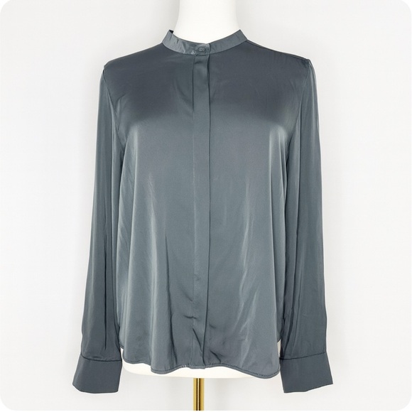 Vince Silk Blend Button-Up Blouse – Size 8 (Green) - Picture 1 of 7